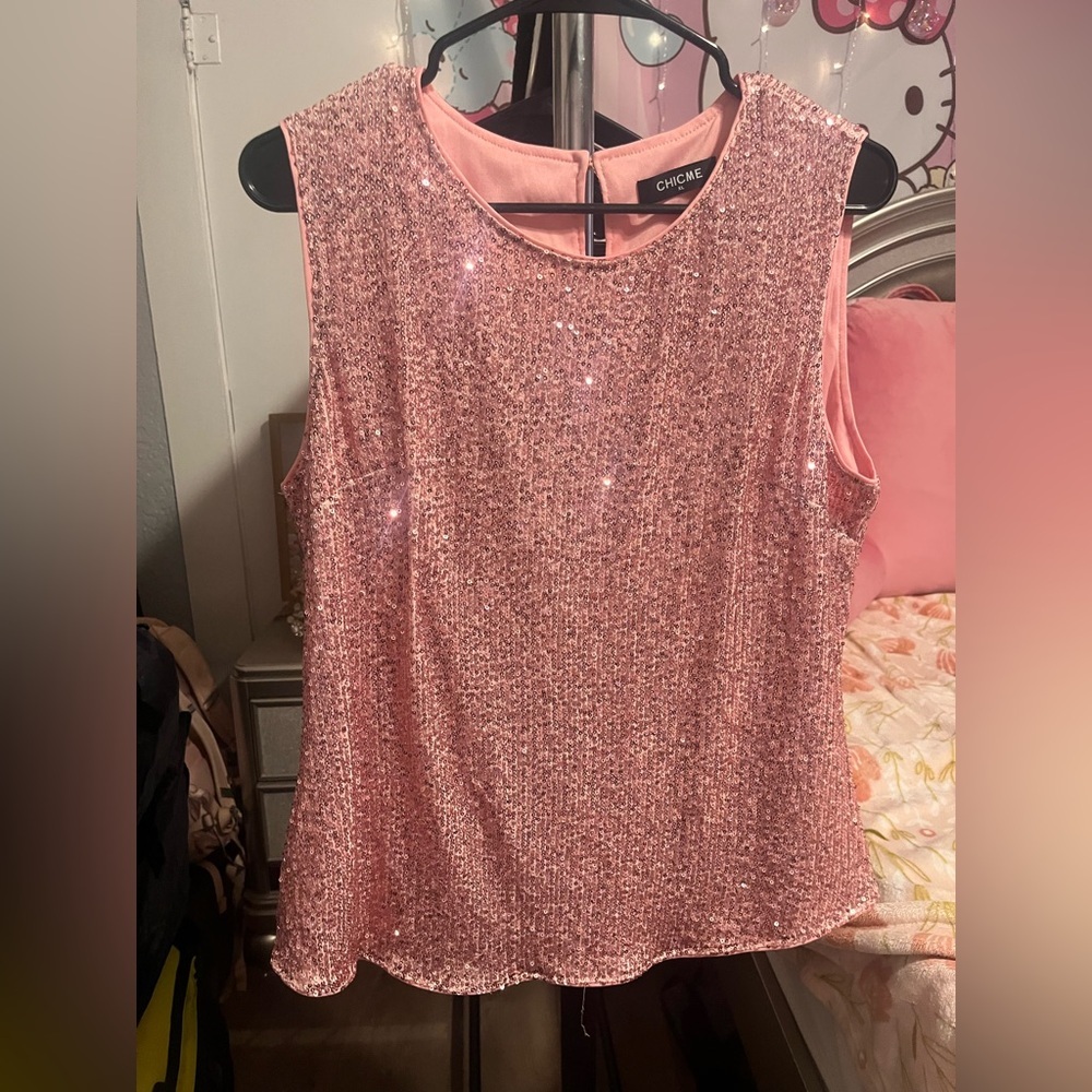 ChicMe Pink Sequin Sleeveless Top Size XL NWOT